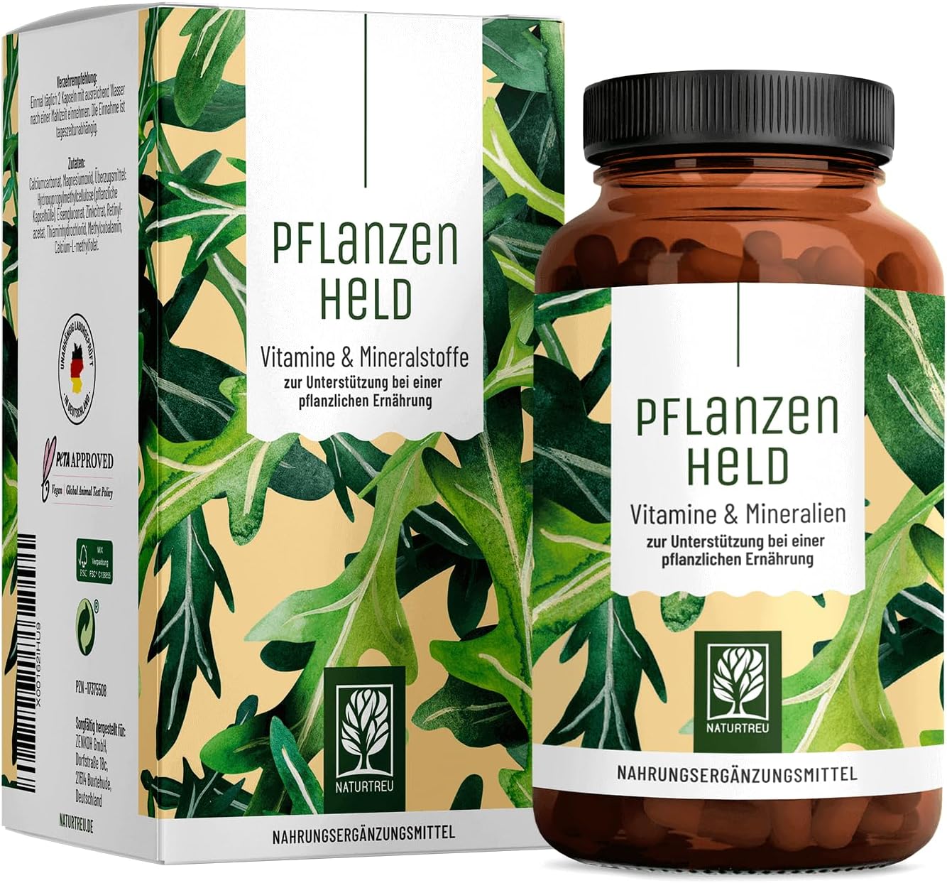 Magnesium Komplex mit B6 & Zink – Pflanzenheld Vegan Multivitamin Capsules – 120 Capsules for Vegans and Vegetarians – Daily Vitamins with B12, Iron, Zinc, Calcium, Magnesium & Vitamin A – Made in Germany