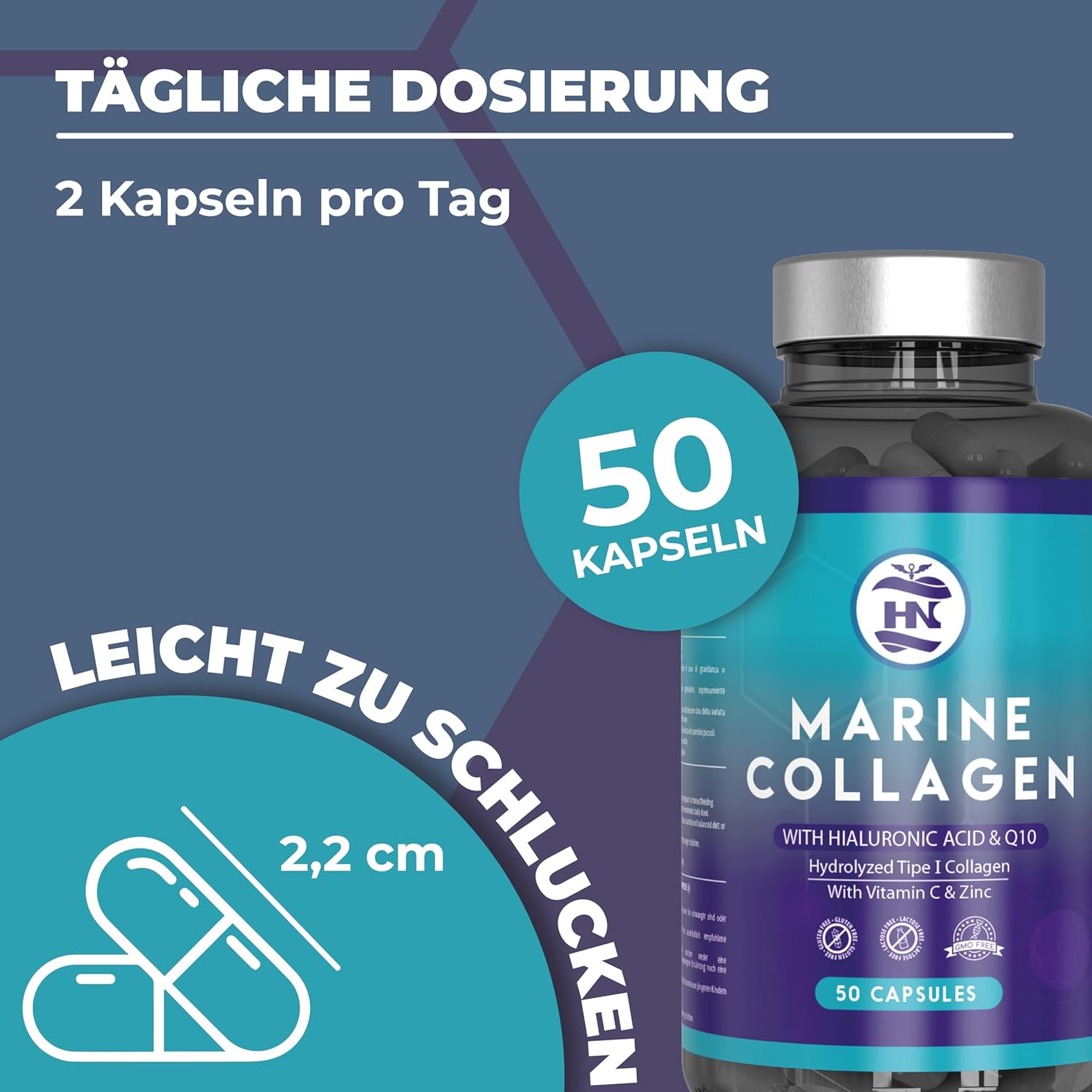 Magnesium Komplex mit B6 & Zink – Collagen Capsules High Dose with Hyaluronic Acid. Collagen Capsules with Magnesium and Vitamin C - Coenzyme Q10, Magnesium and Zinc, Sea Collagen with Hyaluronic Acid (50 Capsules) – Bild 7