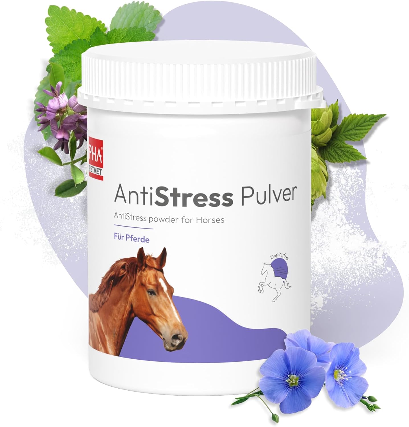 Magnesium Komplex mit B6 & Zink – PHA Antistress Powder for Horses - Soothes Nervous & Stressed Horses with Herbs, Magnesium, Zinc & L-Tryptophan, 850 g