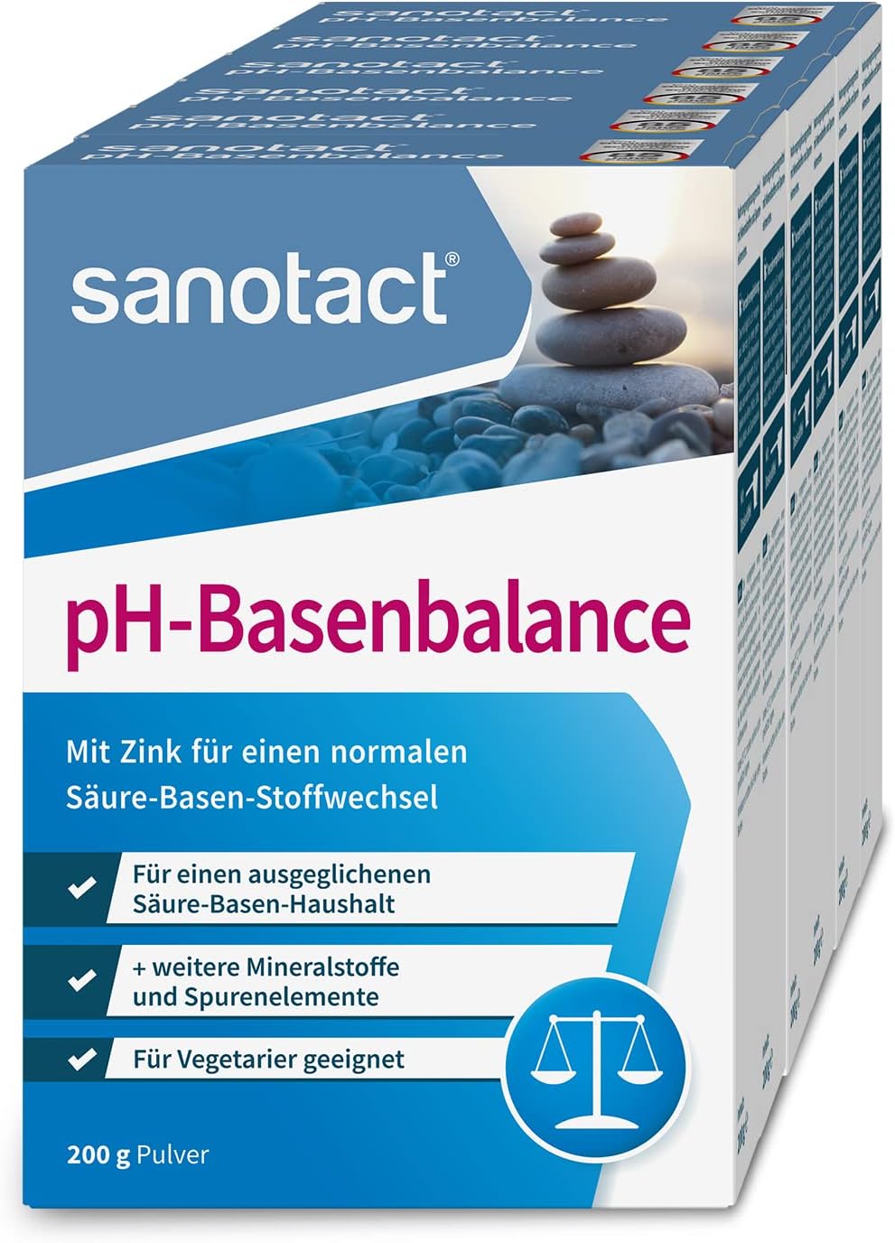 Magnesium Komplex mit B6 & Zink – sanotact pH Base Balance Powder (6 x 200 g) • For Acid Base Balance with Minerals • Deacidification Treatment with Zinc, Magnesium, etc. • Base Powder for Normal Acid-Base Metabolism