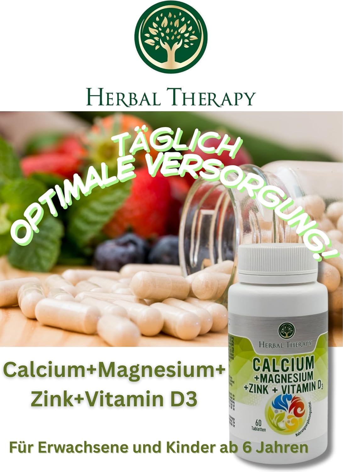 Magnesium Komplex mit B6 & Zink – Calcium + Magnesium + Zinc + Vitamin D3 Dietary Supplement, 60 Tablets – Bild 3