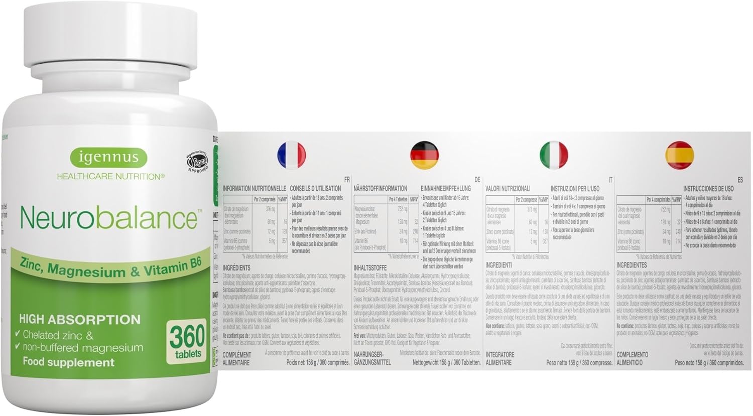 Magnesium Komplex mit B6 & Zink – Neurobalance ZMB6 Tablets, High Dose, with Zinc, Vitamin B6 and Magnesium, Vegan, 360 Tablets – Bild 9