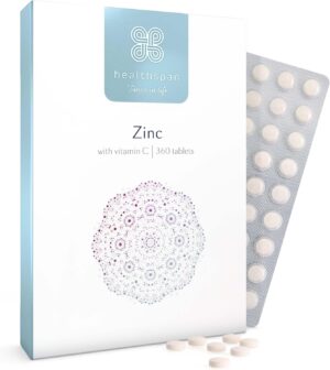 Magnesium Komplex mit B6 & Zink โ Healthspan Zinc with Vitamin C, Immune Health, 15 mg Zinc and 80 mg Vitamin C per Tablet, Easily Absorbable, Take Once a Day, Easy to Swallow, Vegan, 360 Tablets