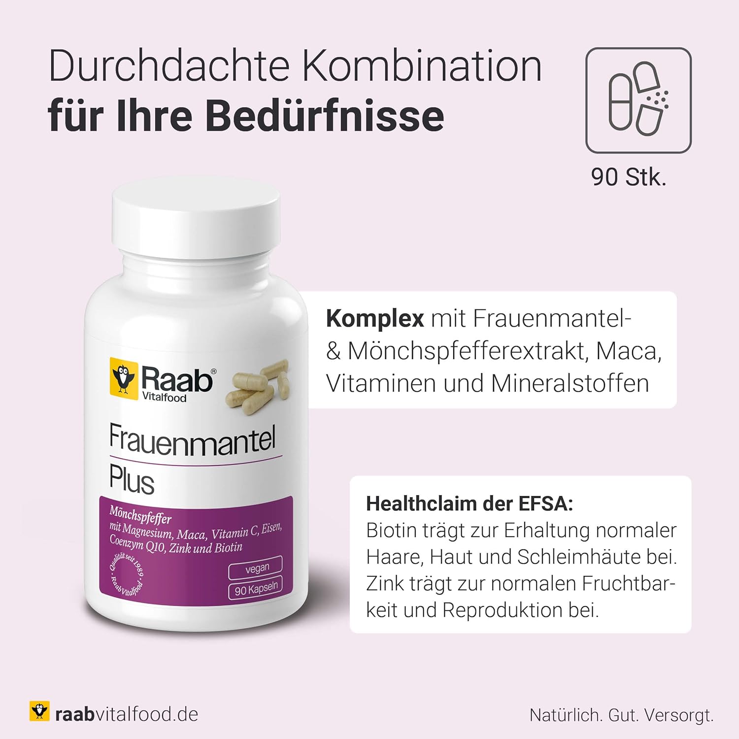 Magnesium Komplex mit B6 & Zink – Raab Vitalfood® Frauenmantel Complex Capsules (Pack of 90) - Complex with Women's Coat and Monk Pepper Extract, Maca and Vitamins (Biotin, Vitamin C), with Iron, Zinc and Magnesium – Bild 3