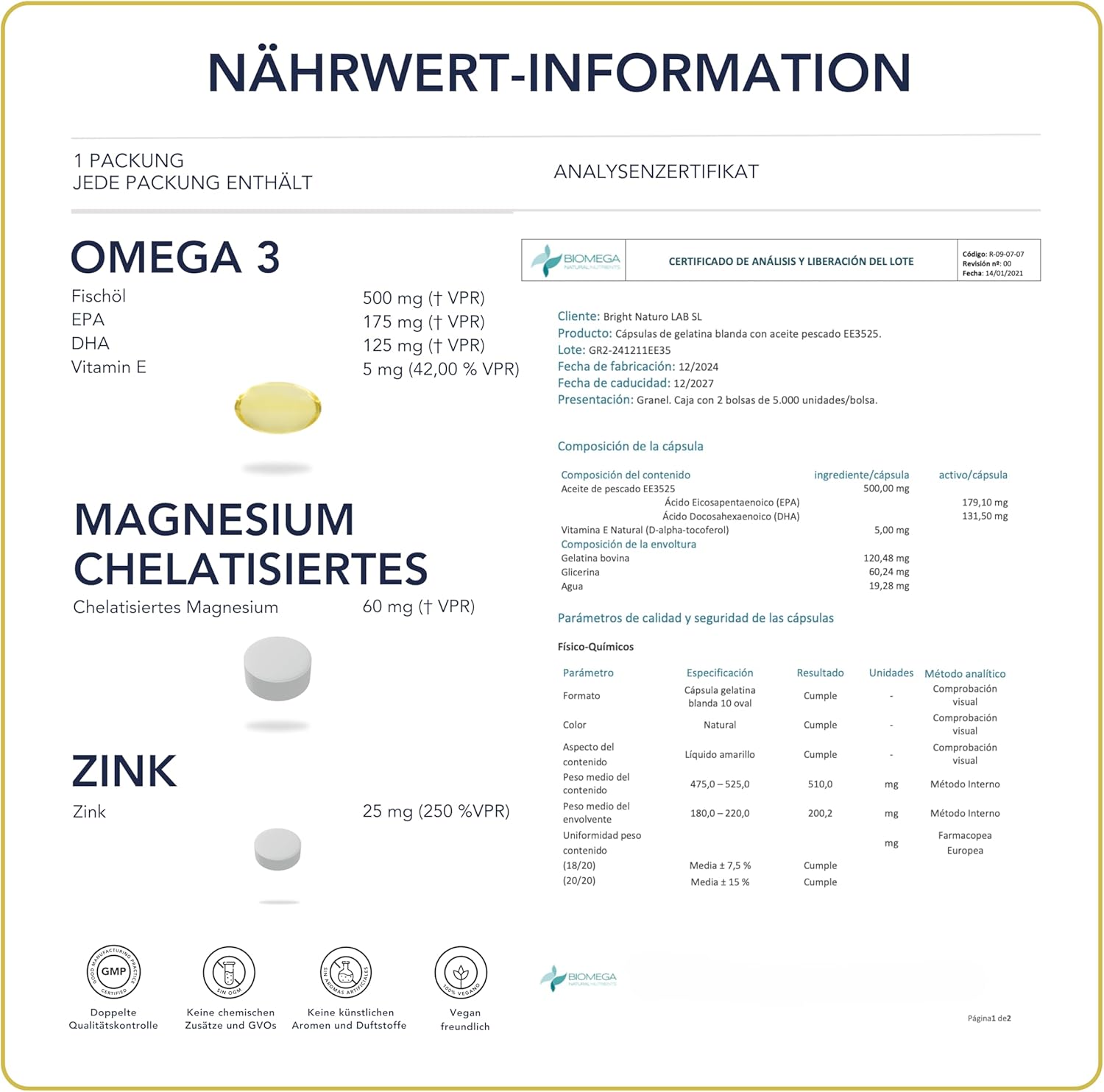 Magnesium Komplex mit B6 & Zink – Omega 3 Magnesium Zinc - Support for Brain and Muscles, 3 Supplements in 1 Pack for Cognitive Performance and Energy I 28 Daily Doses – Bild 4