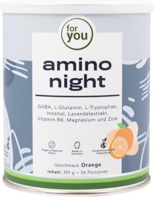 Magnesium Komplex mit B6 & Zink – for you amino night orange - powder for the night with GABA, lavender, L-glutamine, L-tryptophan and inositol - 391 g (34 servings) mixed with magnesium, zinc and vitamin B6 - vegan, without sugar