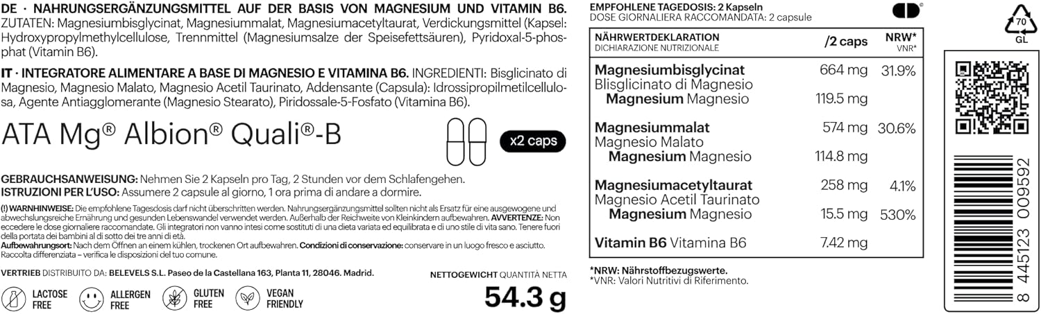 Magnesium 600 mg – Magnesium Complex High Dose Magnesium Bisglycinate + Malate + ATA Mg + Vitamin B6 - 60 Capsules for Muscles + Concentration + Energy + Sleep - Vegan - Gluten Free - No Lactose | Be Levels – Bild 7