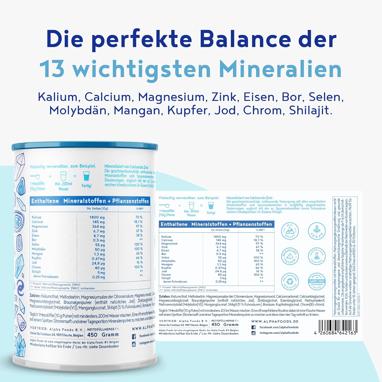 Magnesium Komplex mit B6 & Zink – Minerals & Trace Elements - Potassium, Calcium, Magnesium, Zinc, Iron, Boron, Selenium, Molybdenum, Manganese, Copper, Iodine, Chrome - Optimal Bioavailability - 45 Days Supply - 450 g Powder – Bild 3