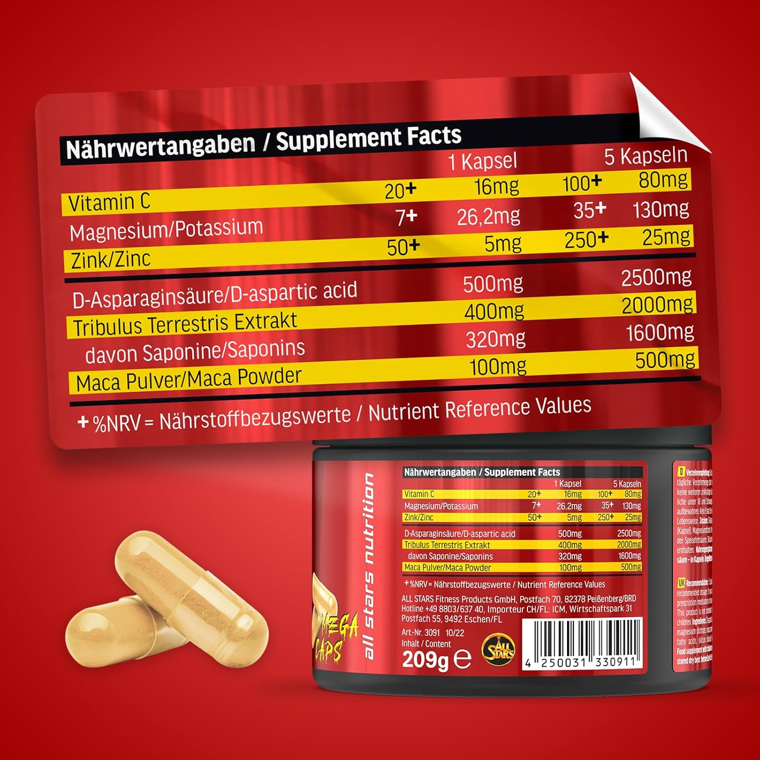 Magnesium Komplex mit B6 & Zink – ALL STARS Test-X Extreme - 150 T-Boost Capsules High Dose - Supplement with Tribulus Terrestris Extract + Vitamin C + Magnesium + Zinc + Maca Powder + D-Aspartic Acid – Bild 6