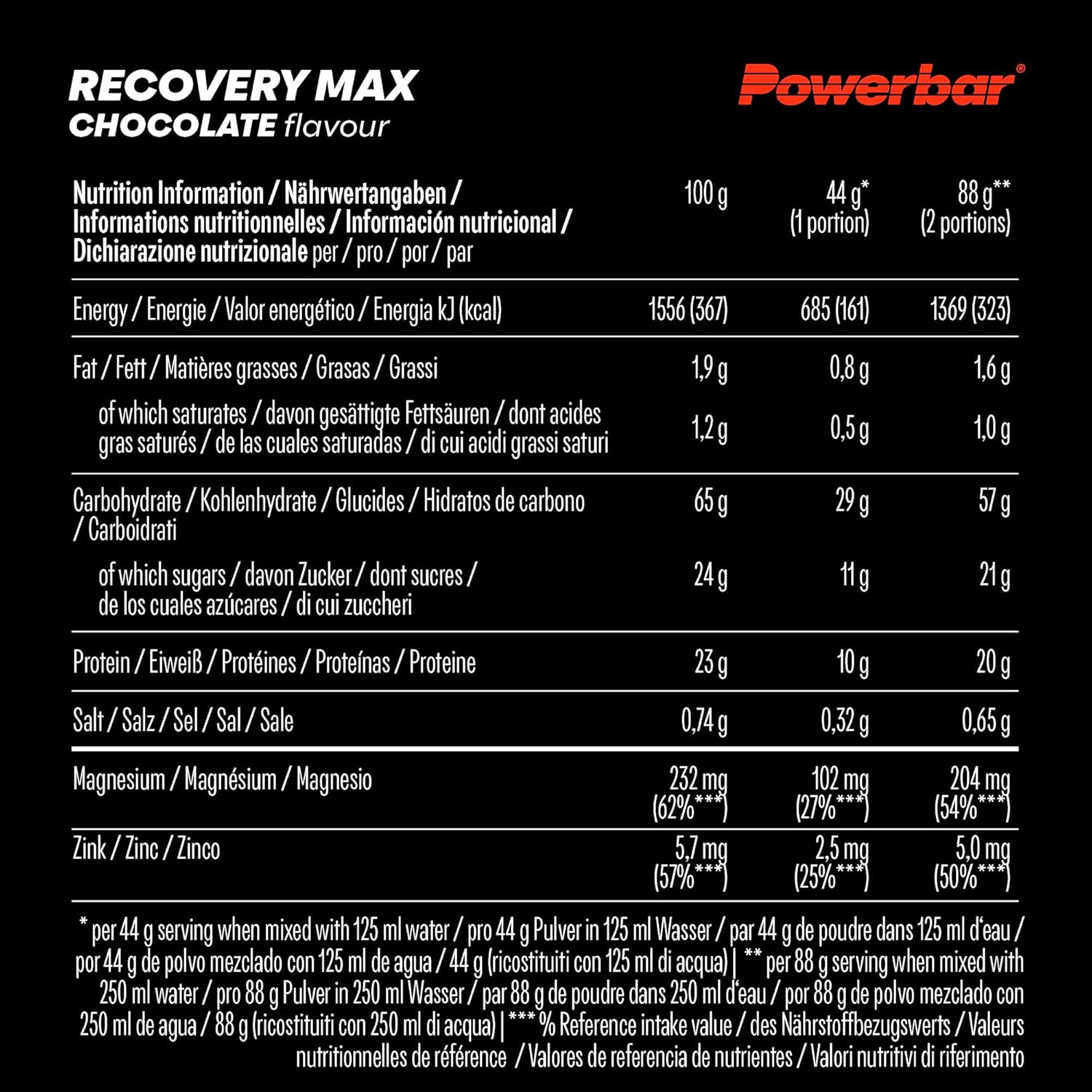 Magnesium Komplex mit B6 & Zink – Powerbar - Recovery Max - Chocolate - 1144g - Regenerating Whey Drink with Carbohydrates, Magnesium & Zinc – Bild 6