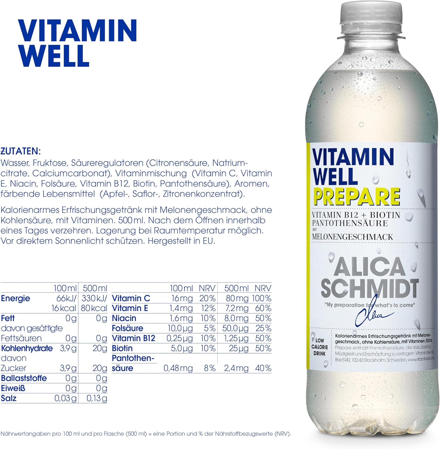 Magnesium Komplex mit B6 & Zink – Vitamin Well Vitamin Water with Flavour, Vitamin B12, Biotin, Magnesium, Zinc, Functional and Low Calorie Drink, Enriched with Functional Ingredients, 12 x 500 ml (Prepare) – Bild 5