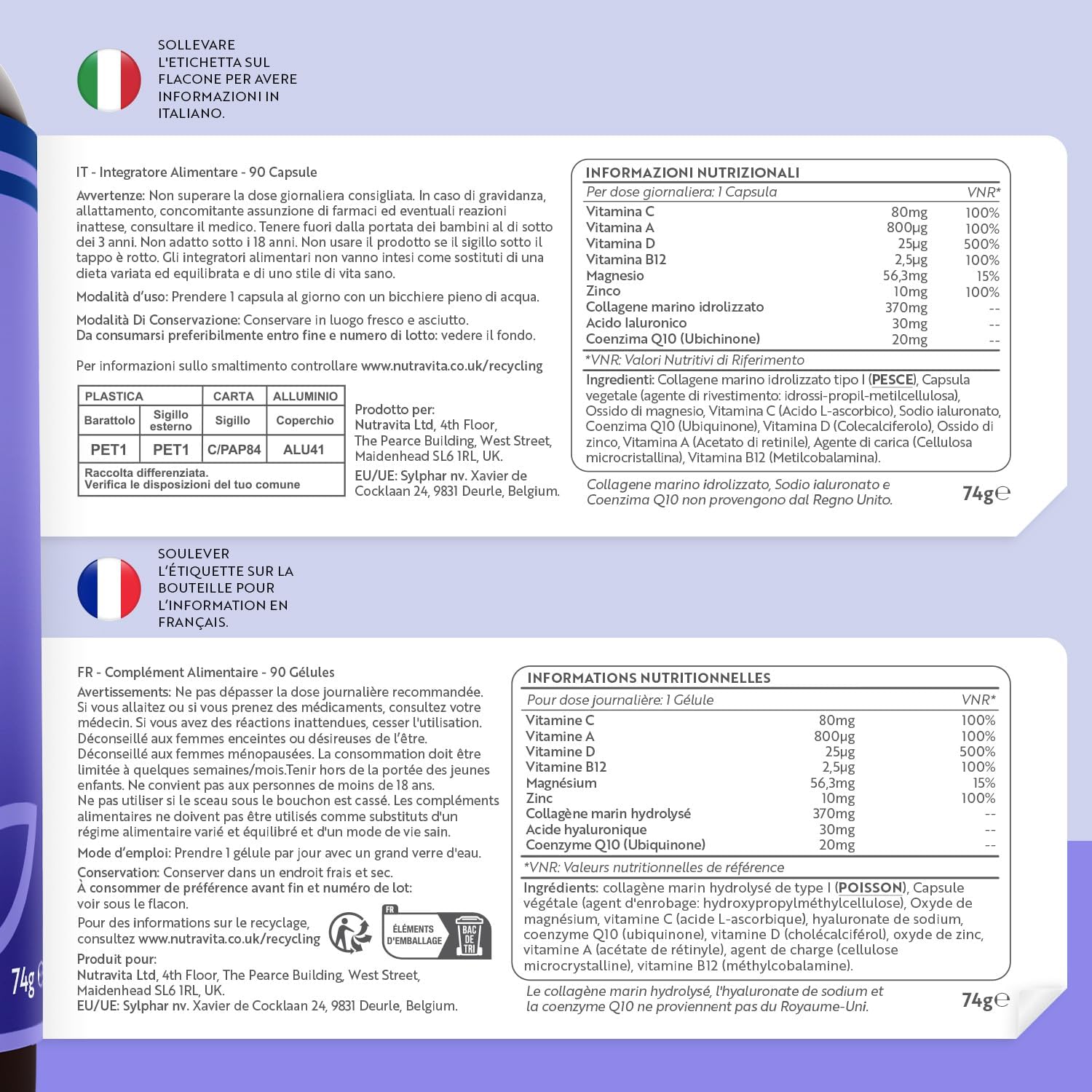Magnesium Komplex mit B6 & Zink – Collagen Complex with Marine Collagen, Magnesium, Vitamin D, C, B12, A, Q10 & Zinc - 90 Hyaluronic Capsules High Dose for 3 Months - Nutravita – Bild 7