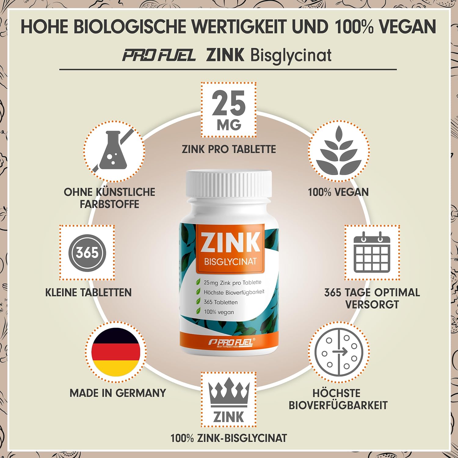 Magnesium Komplex mit B6 & Zink – Hochdosierte Zinc Tablets Premium Quality | Zinc with the lack of Prevention and symptoms and Fighting with Zinc to Gcycinat | Immune System to Strengthen, Skin Repair Profuel Zinc Carbon Battery, 50/60 Vegan Tablets – Bild 3
