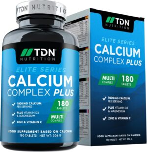 Magnesium Komplex mit B6 & Zink – Calcium and Vitamin D Tablets, 180 Tablets, High-Quality 1000 mg Calcium Complex with Vitamin D3, Magnesium, Zinc and Vitamin C, Supports Bones, Cartilage and Muscles