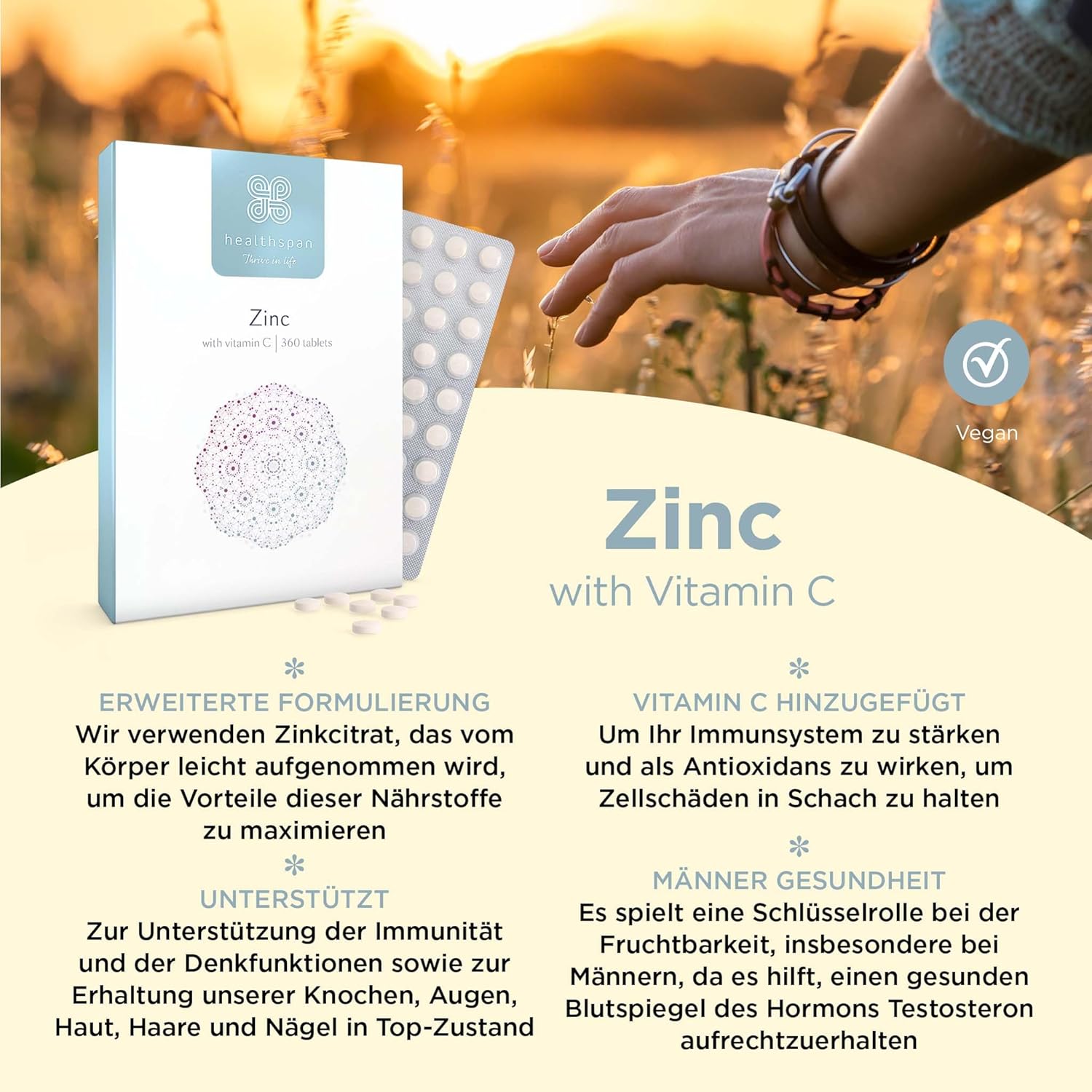 Magnesium Komplex mit B6 & Zink – Healthspan Zinc with Vitamin C, Immune Health, 15 mg Zinc and 80 mg Vitamin C per Tablet, Easily Absorbable, Take Once a Day, Easy to Swallow, Vegan, 360 Tablets – Bild 4