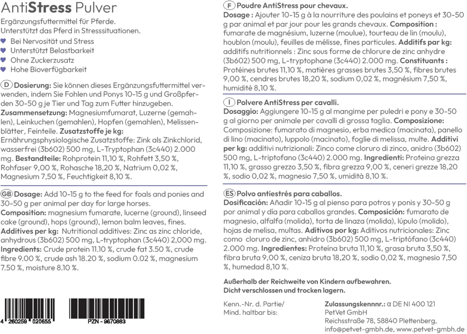 Magnesium Komplex mit B6 & Zink – PHA Antistress Powder for Horses - Soothes Nervous & Stressed Horses with Herbs, Magnesium, Zinc & L-Tryptophan, 850 g – Bild 6