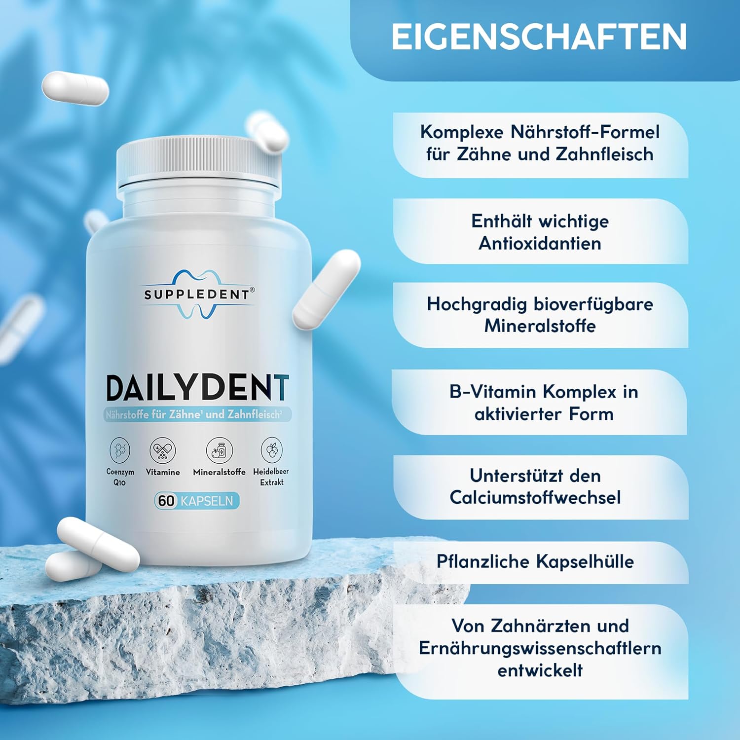 Magnesium Komplex mit B6 & Zink – Dailydent Multivitamin Complex for Healthy Teeth & Gums with Vitamin A, B1, B2, B6, B12, C, D3, E, K2, Folic Acid, Zinc, Magnesium, Iron, Selenium, Q10 & More - 60 Capsules (30 Day Supply) – Bild 2