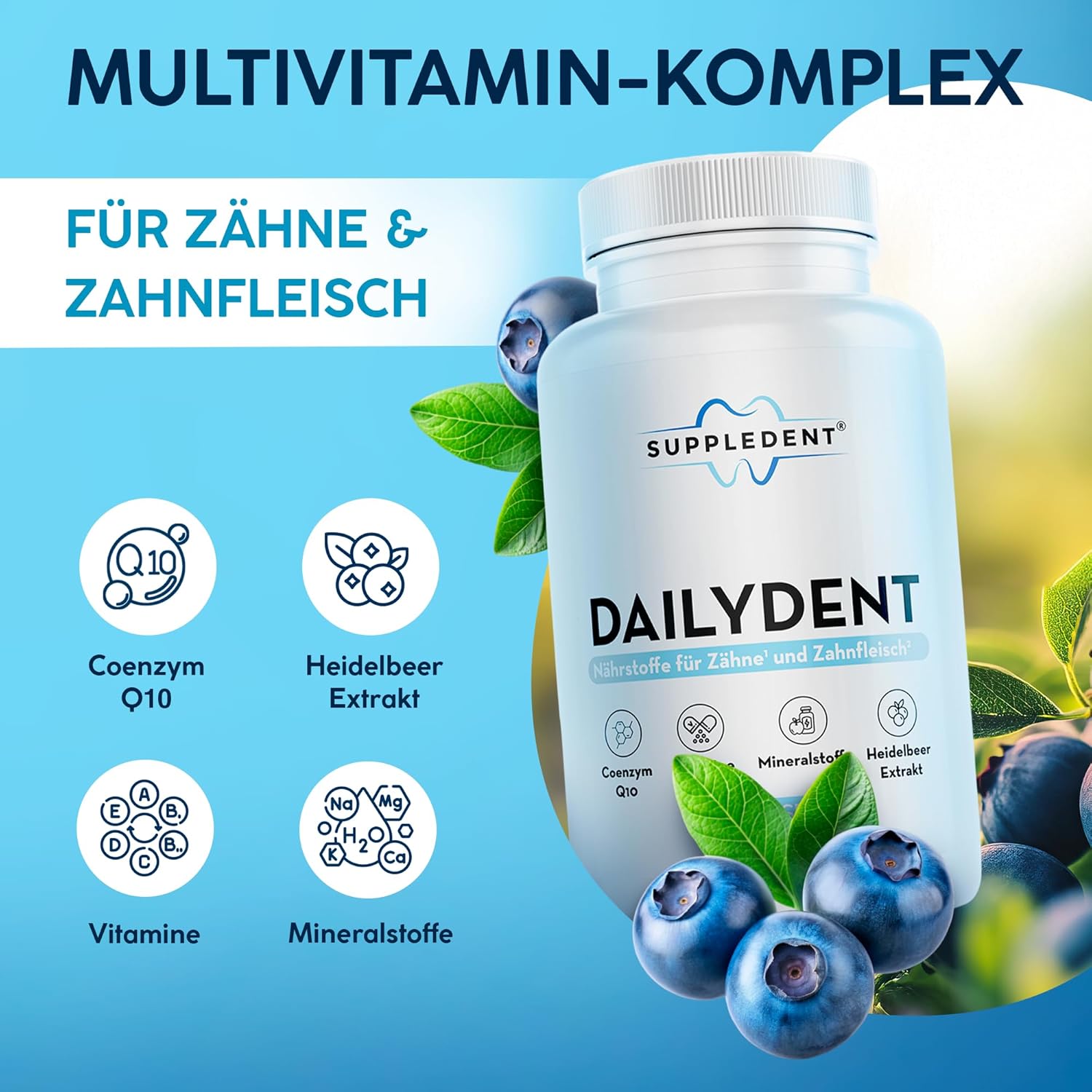 Magnesium Komplex mit B6 & Zink – Dailydent Multivitamin Complex for Healthy Teeth & Gums with Vitamin A, B1, B2, B6, B12, C, D3, E, K2, Folic Acid, Zinc, Magnesium, Iron, Selenium, Q10 & More - 60 Capsules (30 Day Supply) – Bild 4
