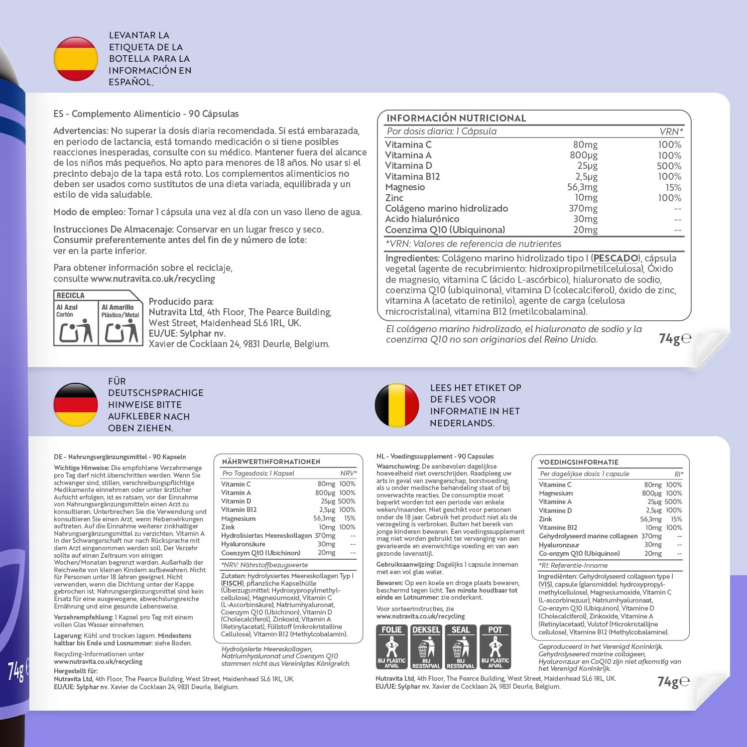 Magnesium Komplex mit B6 & Zink – Collagen Complex with Marine Collagen, Magnesium, Vitamin D, C, B12, A, Q10 & Zinc - 90 Hyaluronic Capsules High Dose for 3 Months - Nutravita – Bild 8