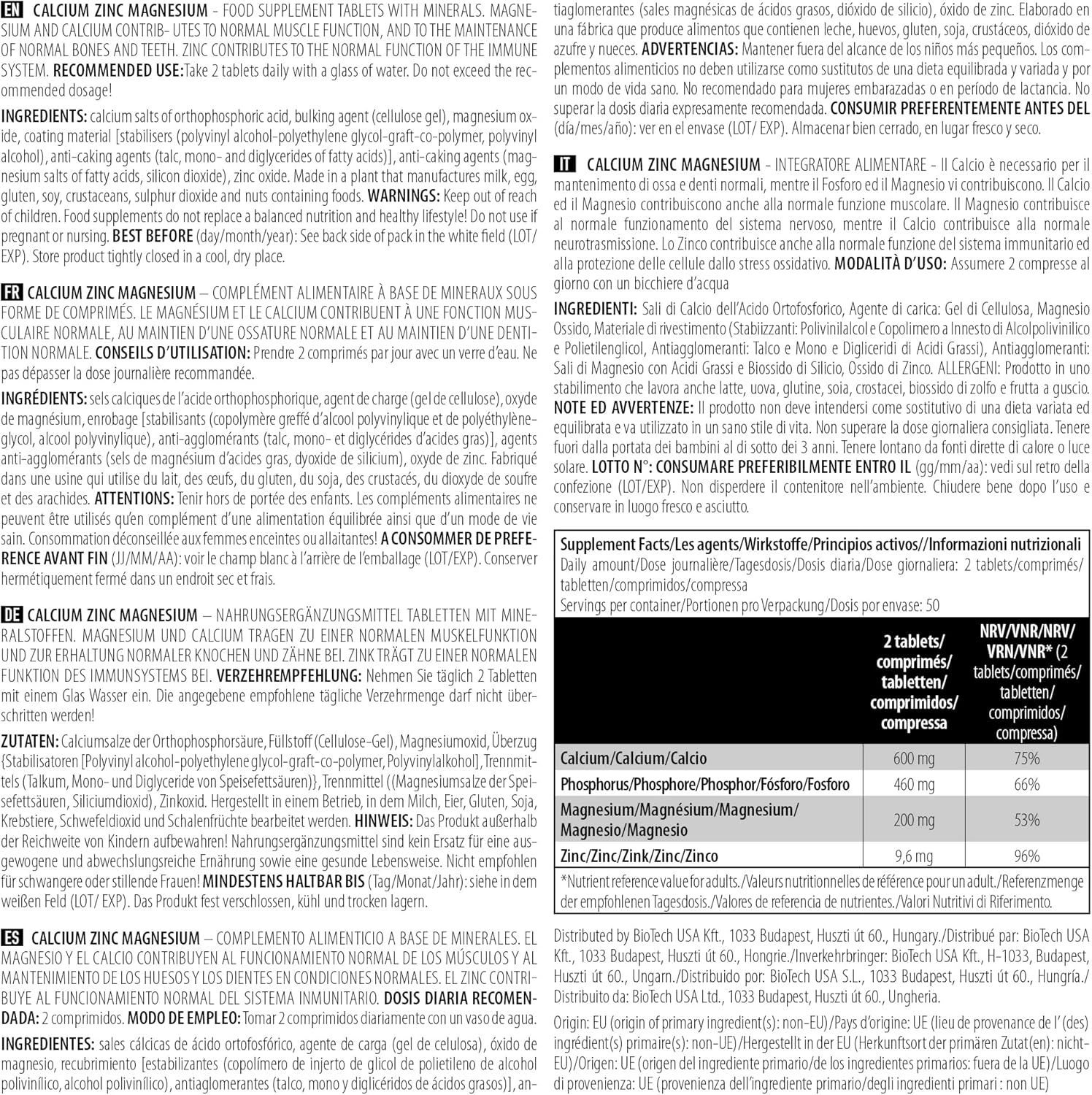 Magnesium Komplex mit B6 & Zink – Biotech 1 g Ca mg Zn Calcium/Zinc and Magnesium – Bild 4